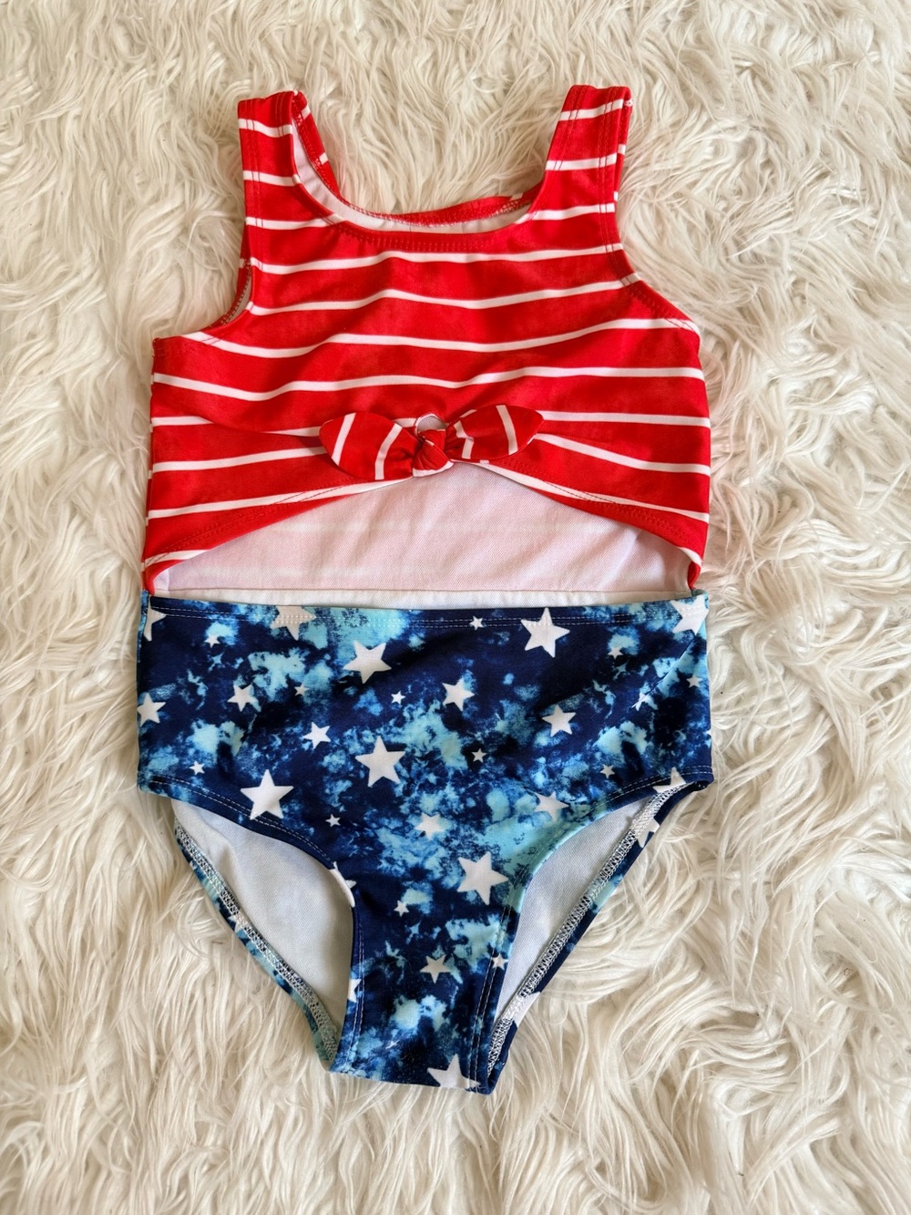 Cat & Jack Red Stripe and Navy Star Girls One-Piece Swimsuit